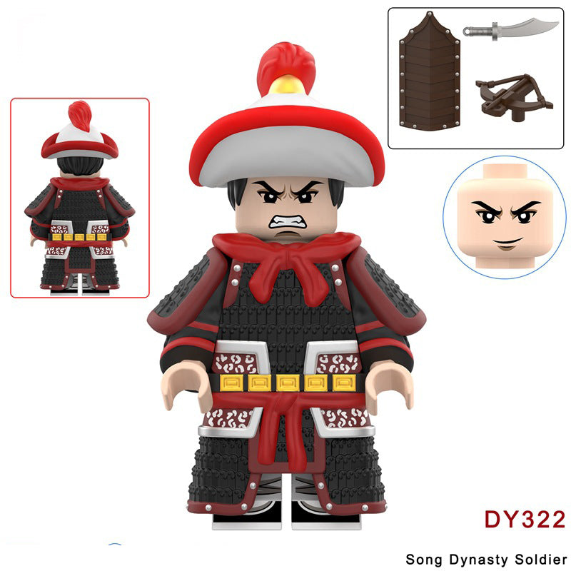 W1313-1329 Medieval Wumu Gold Silver Black Armor Minifigs Building Blocks Song Dynasty Solider Action Figure Compatible Children Toys Gift