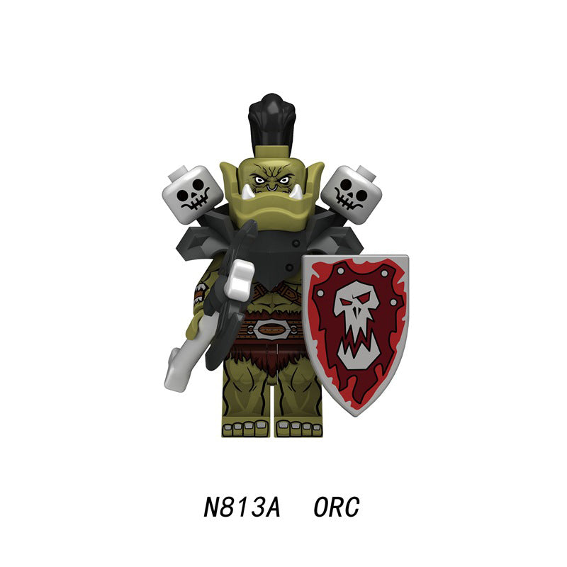 N813A Hobbit Medieval Knight Stormwind Orcs Soldier Minifigs Heavy Infantry Weapon Building Blocks Storm City Toy Kids Gift