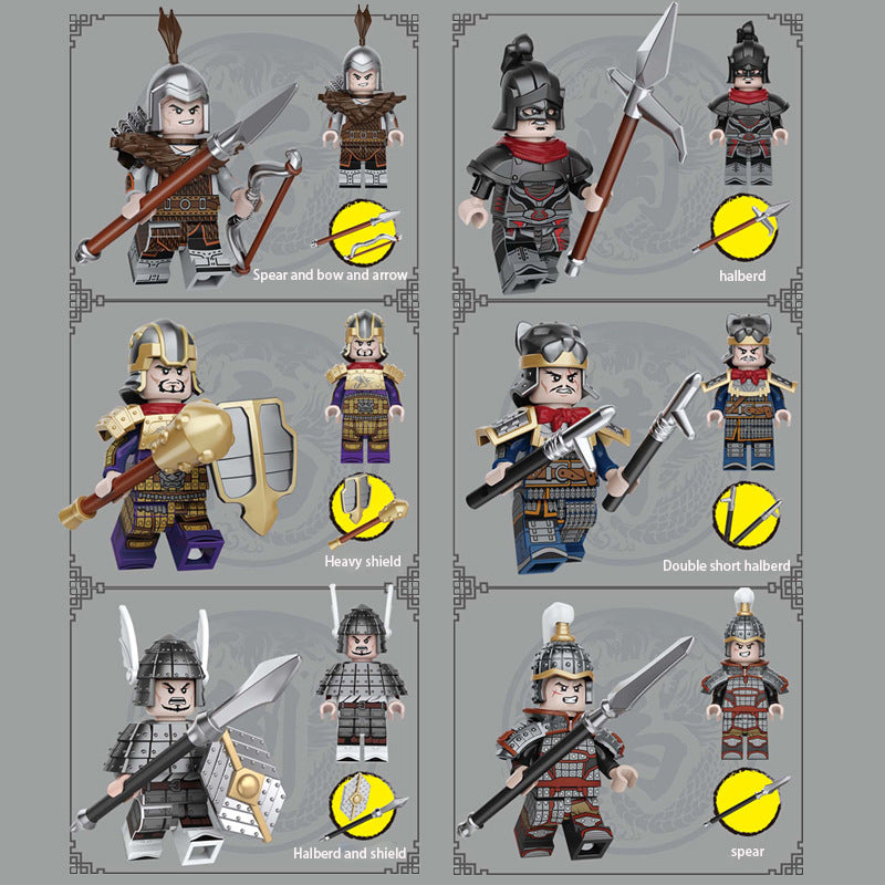 Decool 20337-20342 MOC Military Three Kingdoms Hero Minifigures Building Blocks Medieval Knights Soldiers Weapon Helmet Horses Children Toy