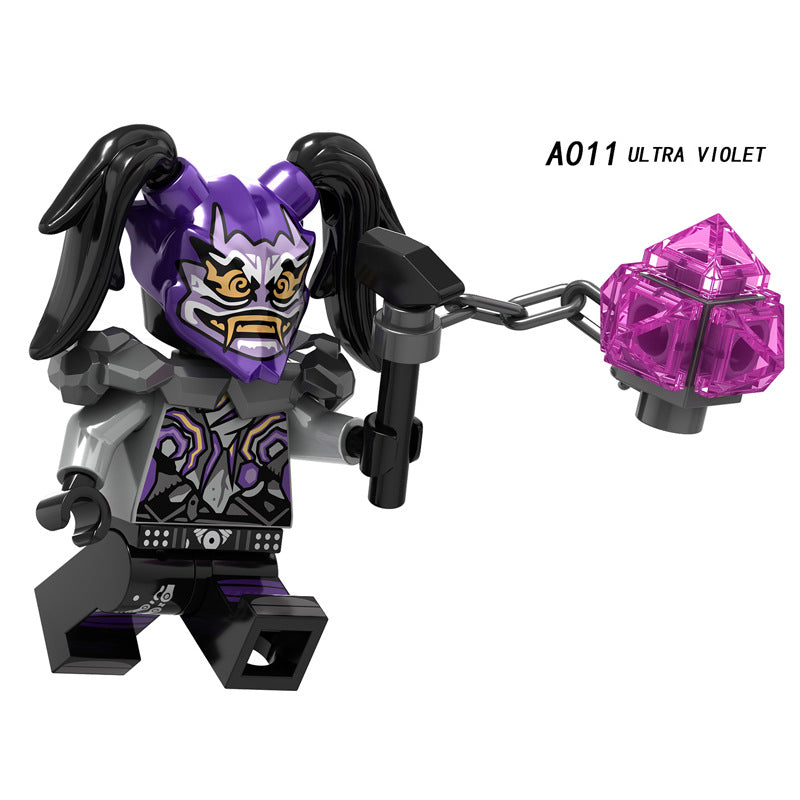 A009-016 Enter the Ninjanomicon Masters of Spinjitzu Cartoon Game Minifigures Building Blocks Snake Jaguar Luke Cunningham Ultra Violet Hutchins Chopper Maroon MR.E Misako Garmaoon Action Mini Figures Assemble DIY Bricks Educational Toy