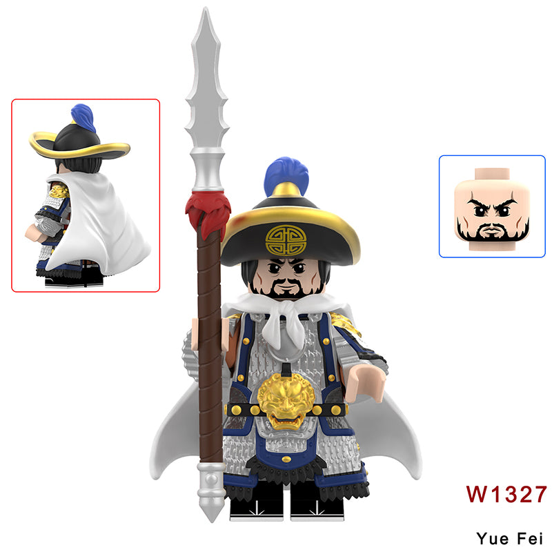 W1313-1329 Medieval Wumu Gold Silver Black Armor Minifigs Building Blocks Yuefei Warrior Action Figure Compatible Children Toys Gift