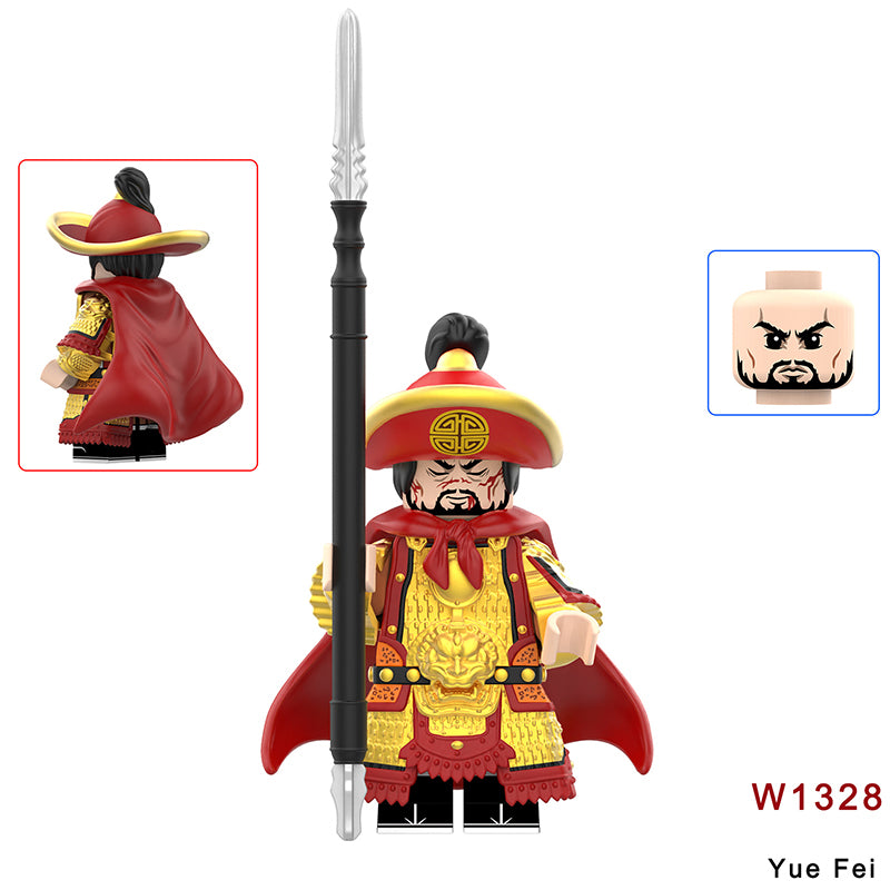 W1313-1329 Medieval Wumu Gold Silver Black Armor Minifigs Building Blocks Yuefei Warrior Action Figure Compatible Children Toys Gift