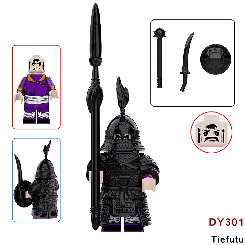 DY301-304 Ancient China Liao Dynasty Heavily Armored Soldier Tiefutu Minifigs Building Blocks Black Golden Accessories Weapon Helmet Boy