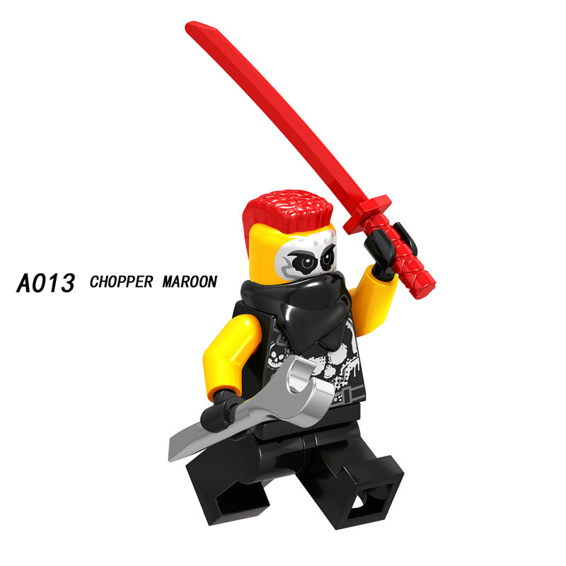 A009-016 Enter the Ninjanomicon Masters of Spinjitzu Cartoon Game Minifigures Building Blocks Snake Jaguar Luke Cunningham Ultra Violet Hutchins Chopper Maroon MR.E Misako Garmaoon Action Mini Figures Assemble DIY Bricks Educational Toy