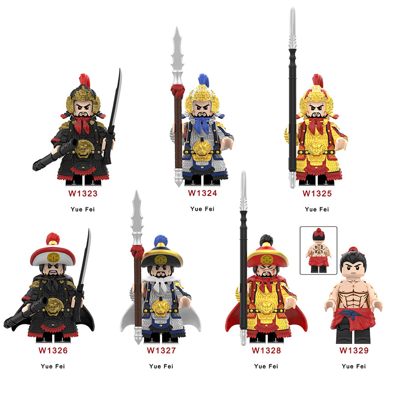 W1313-1329 Medieval Wumu Gold Silver Black Armor Minifigs Building Blocks Yuefei Warrior Action Figure Compatible Children Toys Gift