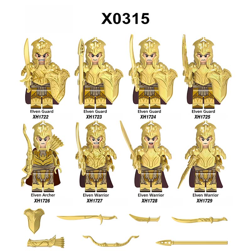 X0315 Lord of the Rings LOTR Hobbit Minifigure Building Blocks Medieval Military Elven Guard Elven Archer Elven Warrior Action Mini Figures Assemble MOC DIY Shield Armor Weapon Sword Bricks Educational Toys Gift for Children Boys Kids