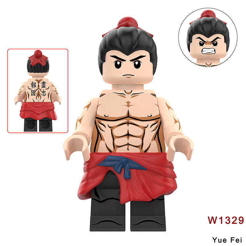 W1313-1329 Medieval Wumu Gold Silver Black Armor Minifigs Building Blocks Yuefei Warrior Action Figure Compatible Children Toys Gift