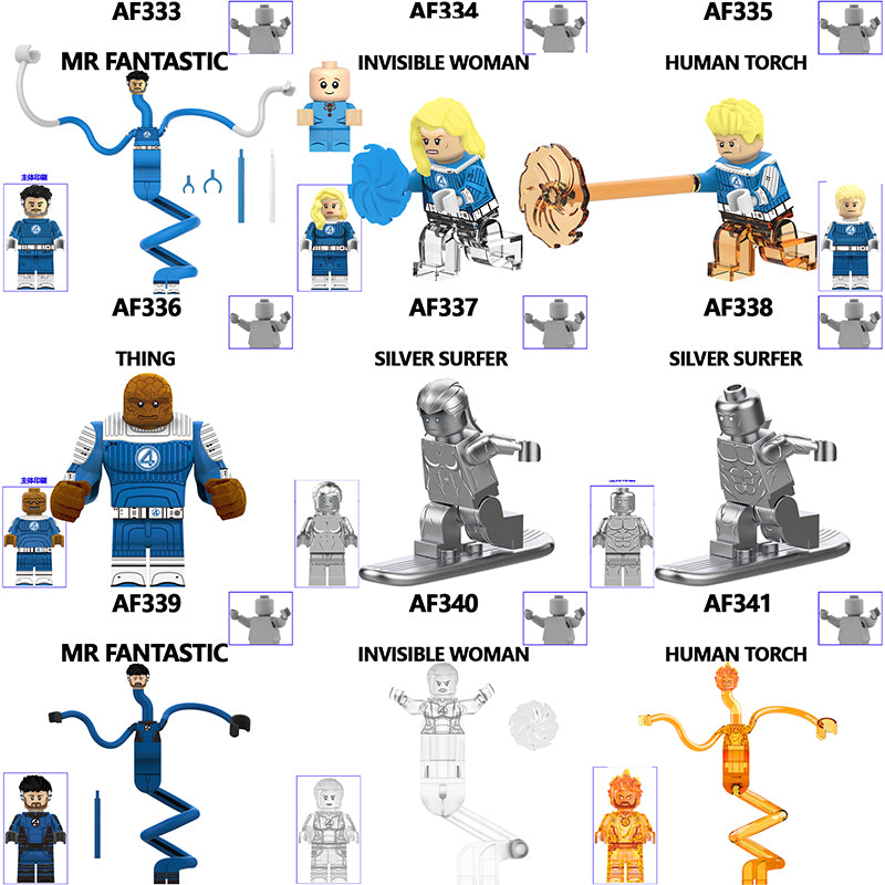 AF333-341 Movie DC Fantastic Four Mister Fantastic Minifigs Action Figure Sliver Surfer Building Blocks Annihilus Children Gifts Toys