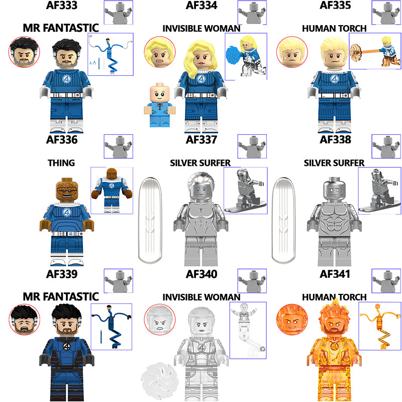 AF333-341 Movie DC Fantastic Four Mister Fantastic Minifigs Action Figure Sliver Surfer Building Blocks Annihilus Children Gifts Toys