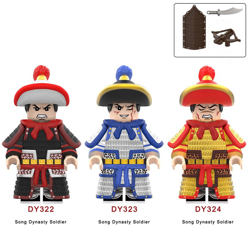W1313-1329 Medieval Wumu Gold Silver Black Armor Minifigs Building Blocks Song Dynasty Solider Action Figure Compatible Children Toys Gift