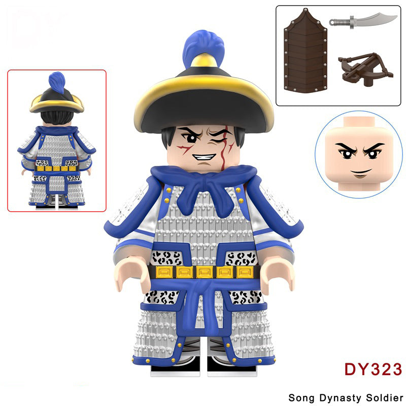 W1313-1329 Medieval Wumu Gold Silver Black Armor Minifigs Building Blocks Song Dynasty Solider Action Figure Compatible Children Toys Gift