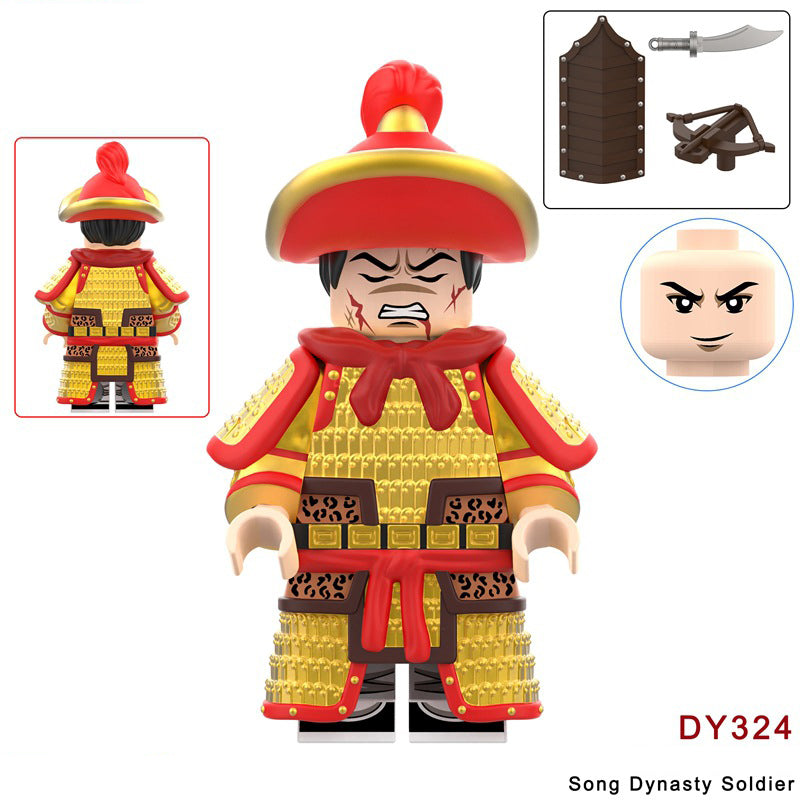 W1313-1329 Medieval Wumu Gold Silver Black Armor Minifigs Building Blocks Song Dynasty Solider Action Figure Compatible Children Toys Gift