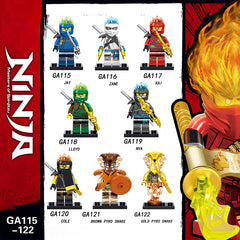 GA115-122 Enter the Ninjanomicon Masters of Spinjitzu Cartoon Game Minifigures Building Blocks Jay Zane Kal Lloyd Niya Cole Pyro snake Action Mini Figures Assemble MOC DIY Weapon Game Bricks Educational Toys Gift for Children Boys Kids