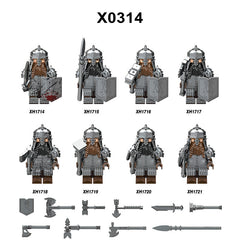X0314 Lord of the Rings LOTR Hobbit Wars Minifigures Building Blocks Dwarf Warrior Medieval Military Ironfoot Durin's Folk Action Mini Figures Weapon Helmet Shield Armor Sword Assemble DIY MOC Accessories Movies Bricks Educational Toys Gift for Children