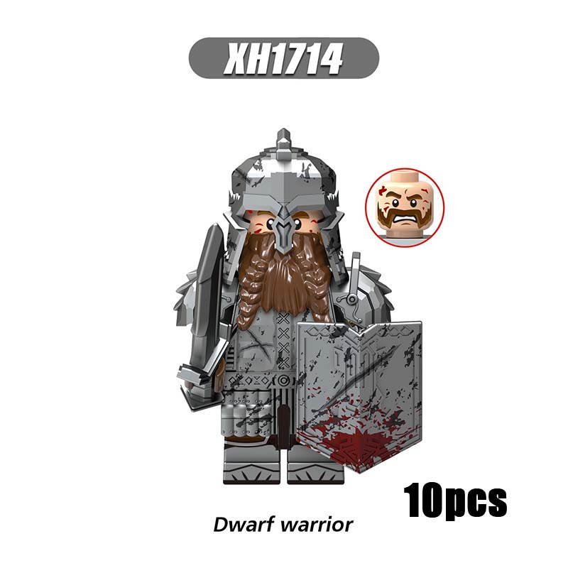 X0314 Lord of the Rings LOTR Hobbit Wars Minifigures Building Blocks Dwarf Warrior Medieval Military Ironfoot Durin's Folk Action Mini Figures Weapon Helmet Shield Armor Sword Assemble DIY MOC Accessories Movies Bricks Educational Toys Gift for Children