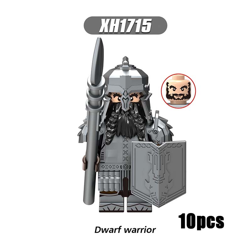 X0314 Lord of the Rings LOTR Hobbit Wars Minifigures Building Blocks Dwarf Warrior Medieval Military Ironfoot Durin's Folk Action Mini Figures Weapon Helmet Shield Armor Sword Assemble DIY MOC Accessories Movies Bricks Educational Toys Gift for Children