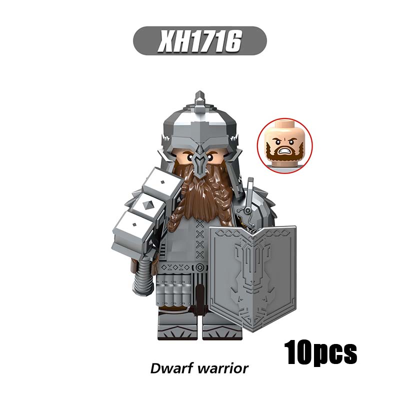 X0314 Lord of the Rings LOTR Hobbit Wars Minifigures Building Blocks Dwarf Warrior Medieval Military Ironfoot Durin's Folk Action Mini Figures Weapon Helmet Shield Armor Sword Assemble DIY MOC Accessories Movies Bricks Educational Toys Gift for Children