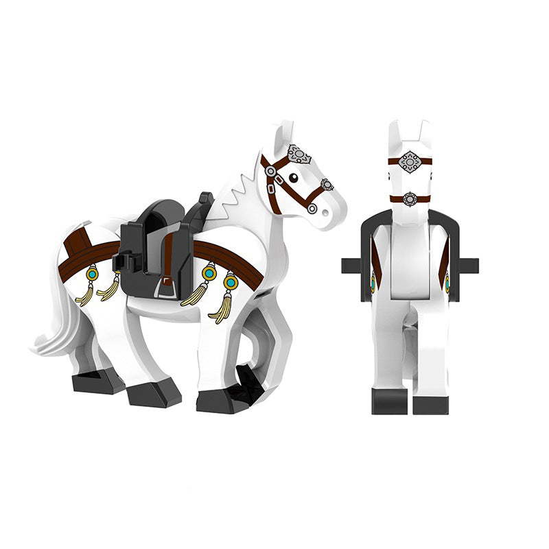 The Three Kingdoms Ancient Warrior Horse Series Building Blocks Medieval Generals Red Hare Saddle War Soldiers Kids Toy Children