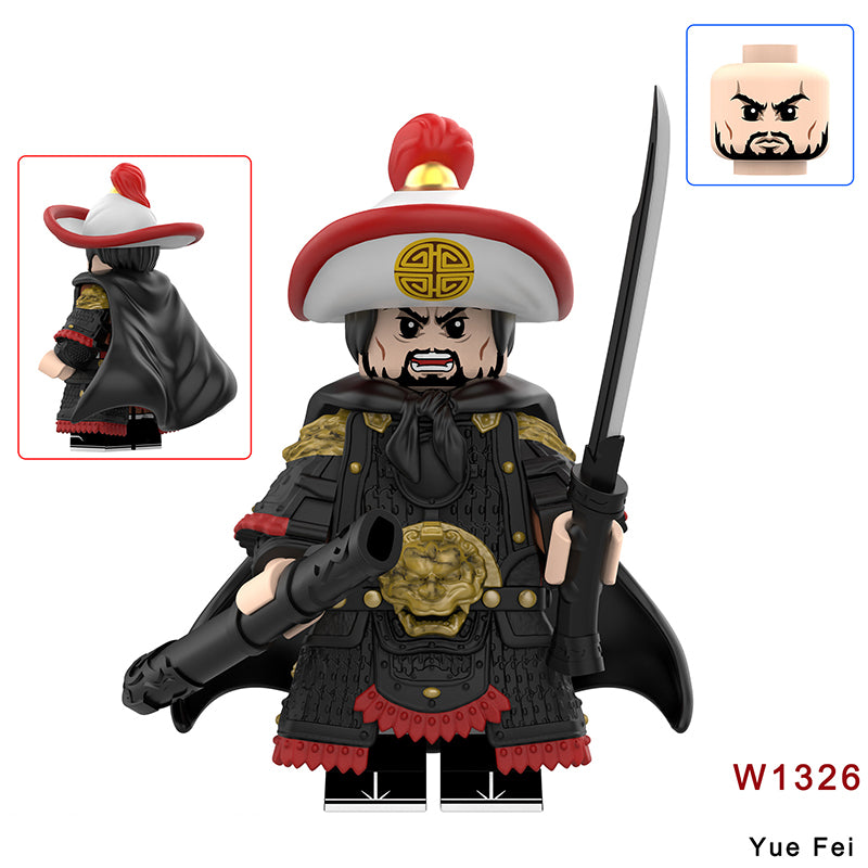 W1313-1329 Medieval Wumu Gold Silver Black Armor Minifigs Building Blocks Yuefei Warrior Action Figure Compatible Children Toys Gift