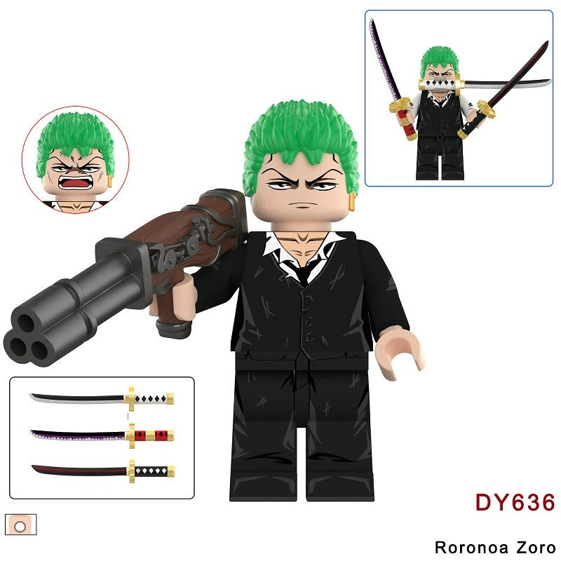 DY635 DY636 One Piece Roronoa Zoro Assembling Sword Hero Action Figures Pirate Hunter Minifigs Building Blocks Children Toys Gifts