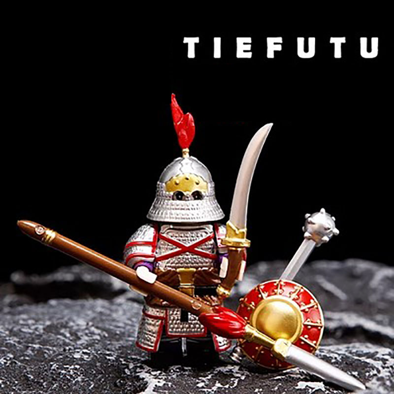 Ancient China Liao Dynasty Heavily Armored Soldier Tiefutu Minifigs Building Blocks Black Golden Accessories Weapon Helmet Boy