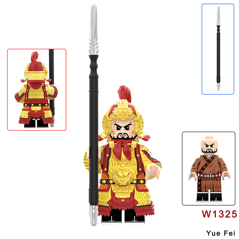 W1313-1329 Medieval Wumu Gold Silver Black Armor Minifigs Building Blocks Yuefei Warrior Action Figure Compatible Children Toys Gift
