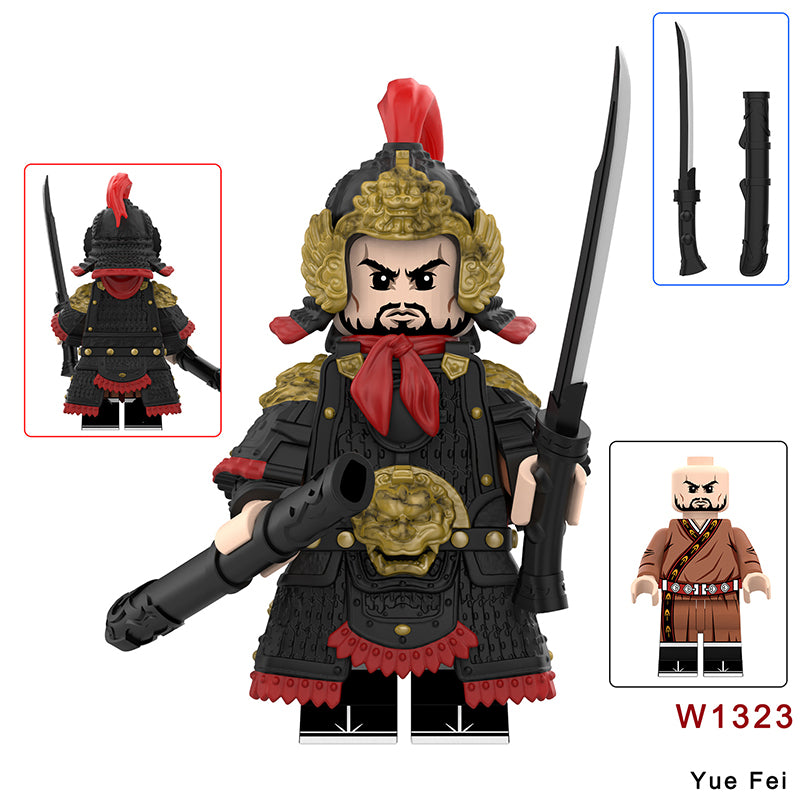 W1313-1329 Medieval Wumu Gold Silver Black Armor Minifigs Building Blocks Yuefei Warrior Action Figure Compatible Children Toys Gift