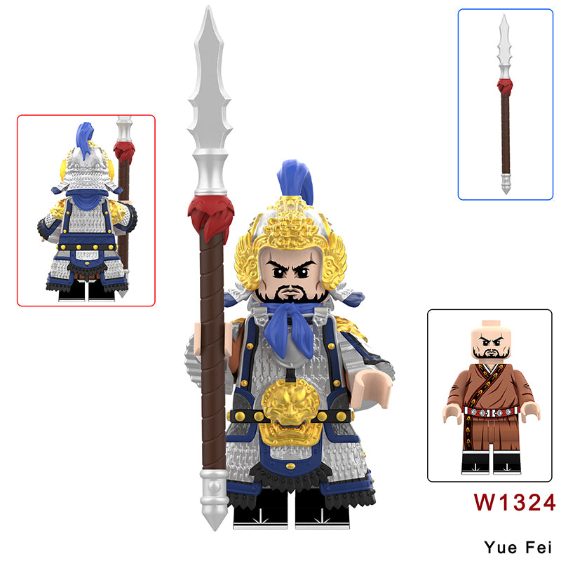 W1313-1329 Medieval Wumu Gold Silver Black Armor Minifigs Building Blocks Yuefei Warrior Action Figure Compatible Children Toys Gift